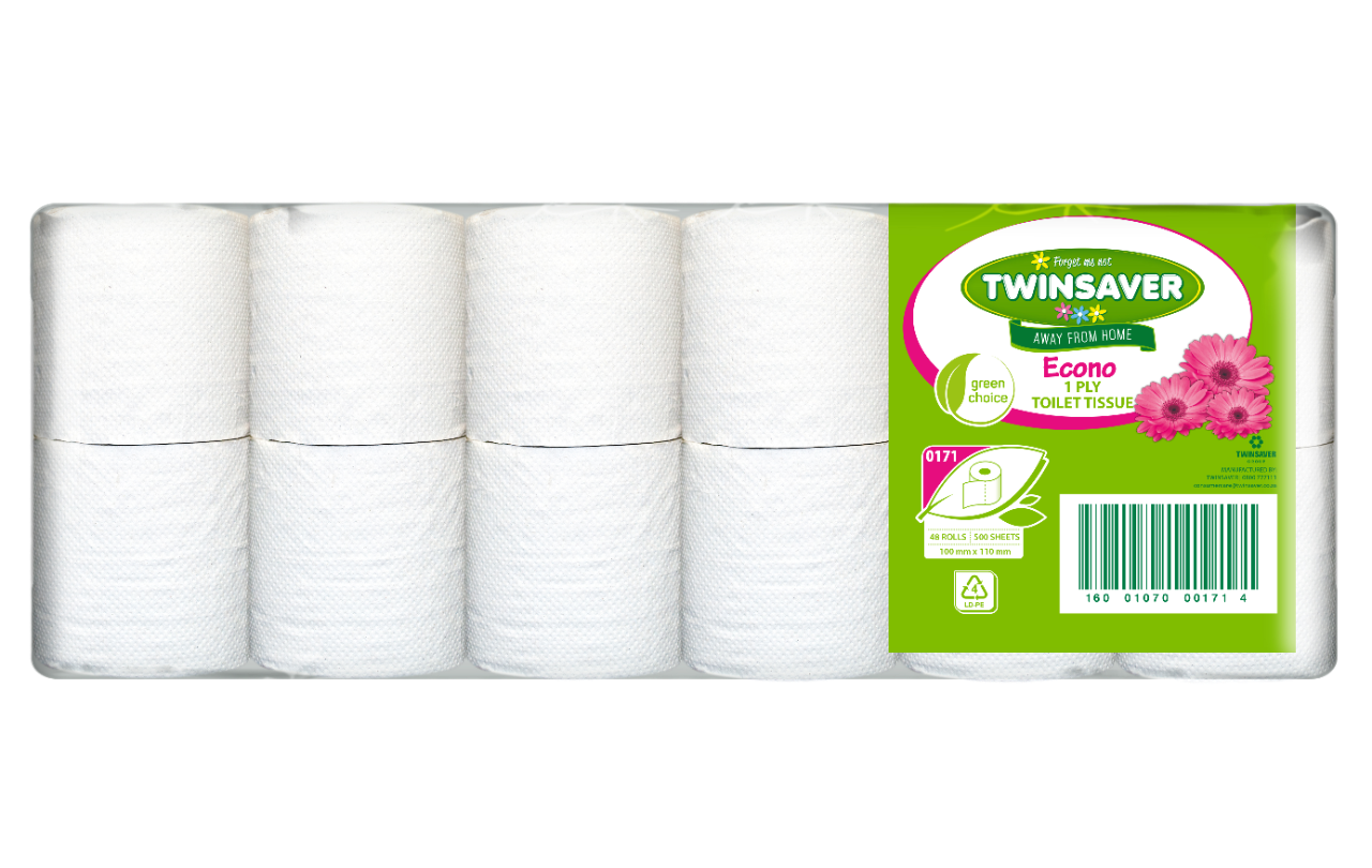 TWINSAVER 1PLY TOILET TISSUE 500 SHEETS 48's - G. Fox